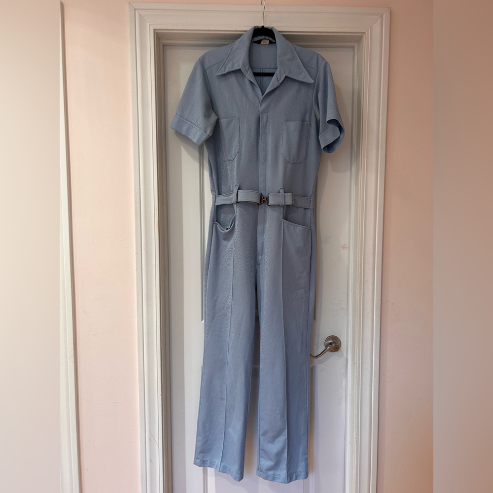 Vintage Striped Belted Jumpsuit Coverall